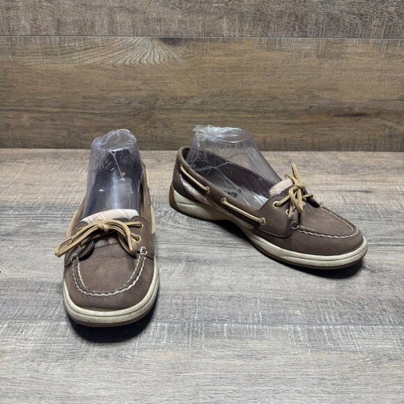 Sperry Angelfish Brown Leather Plaid Accent Boat Shoes Women's Size 7 - Picture 6 of 7